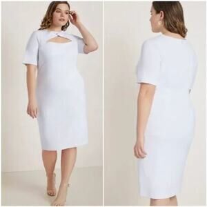 New! Eloquii White Twist Front Cut Out Elbow‎ Sleeve Sheath Dress, size 18
